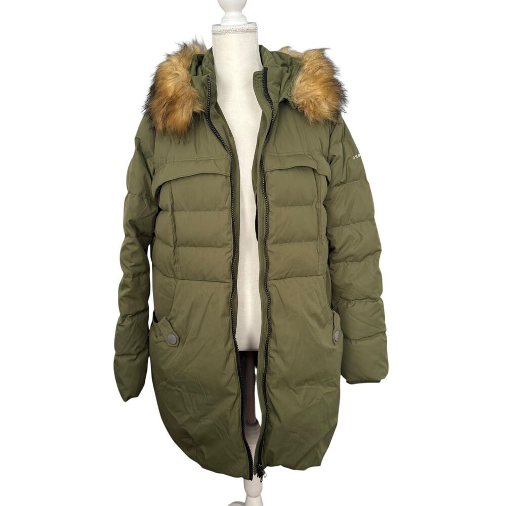 Orolay Coat Womens XL Green Duck Down Parka‎ Hooded Faux Fur Trim Pockets